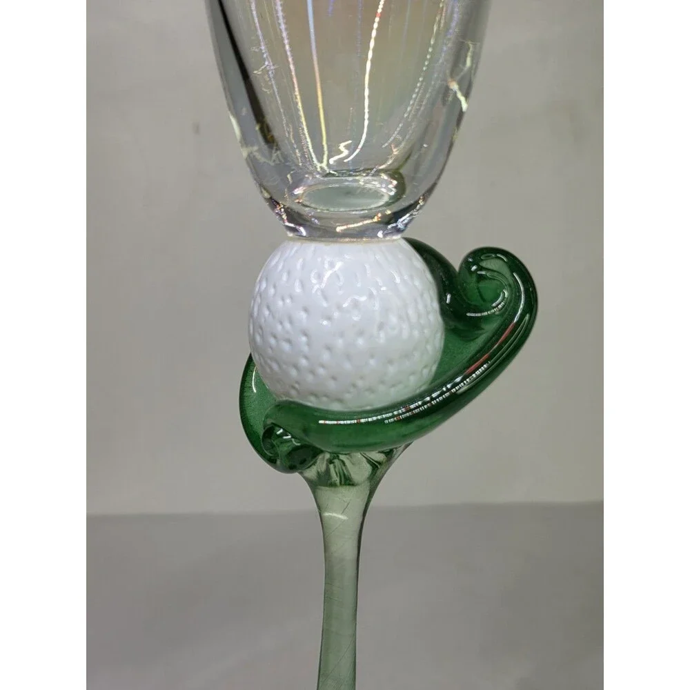 Pair Vintage Hand Blown Brioni Glass The Perfect Lie Champagne Flutes Golf Ball
